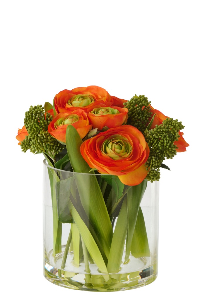 Ranunculus In Vase Fabric Orange/Transparent