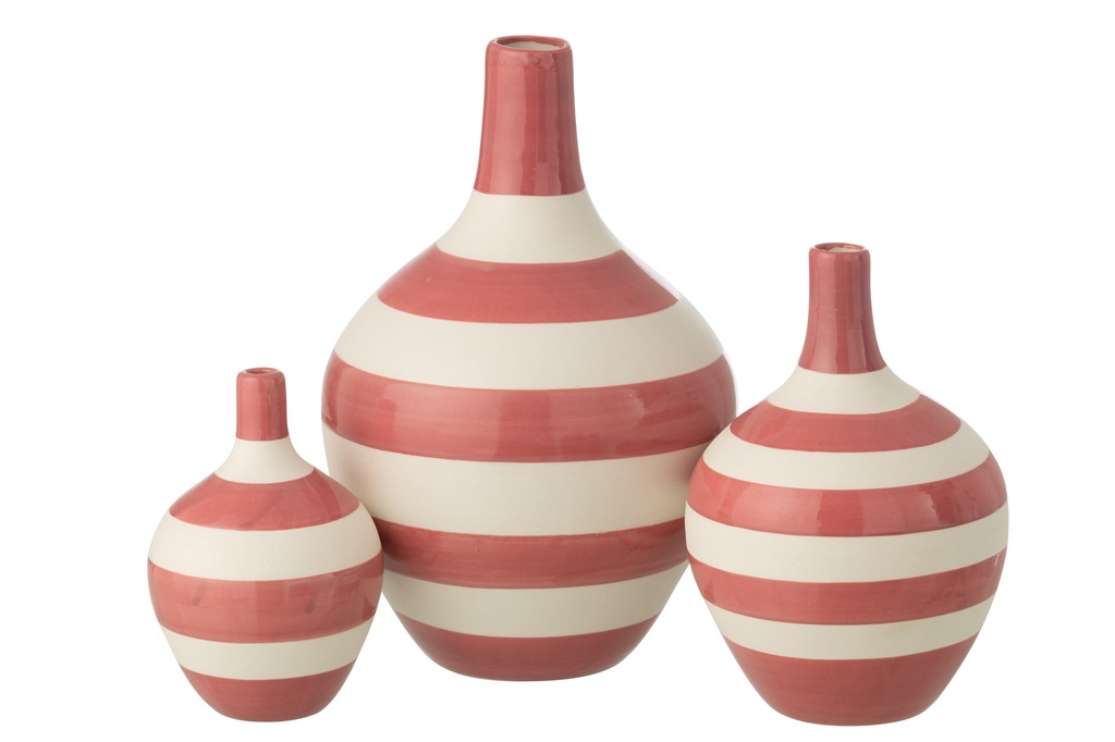 Set Of 3 Vase Striped Porcelain