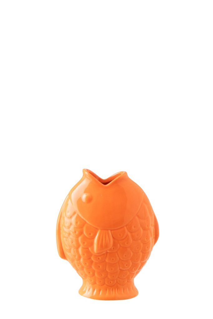 Vase Fish Wide Stoneware Orange