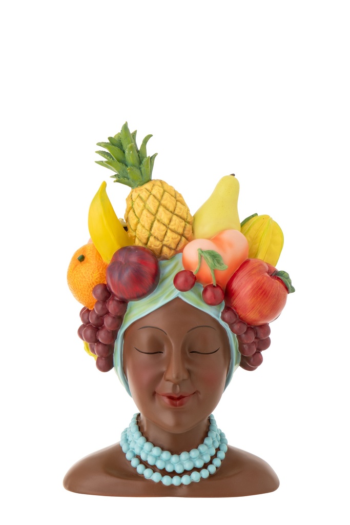 Flowerpot Lady With Fruits Resin