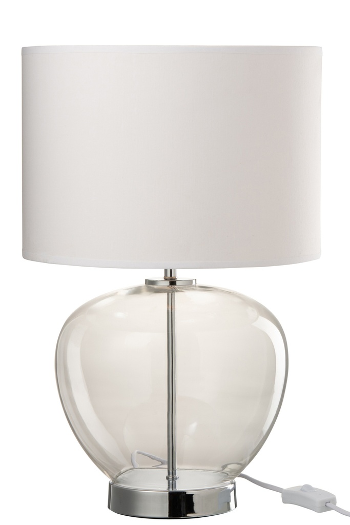 [15370] Lampe Verre Transparent/Textile Argent/Blanc