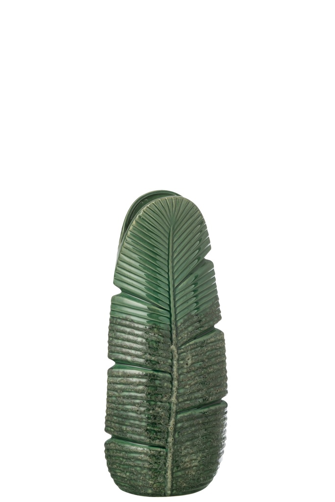 Vase Leaf Stoneware Dark Green