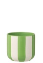 Flowerpot Striped Ceramic Green/White Large