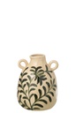 Vase Leaf Stoneware Dark Green/Off-White