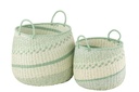 Lot de 2 paniers + anses en jonc de mer beige/vert
