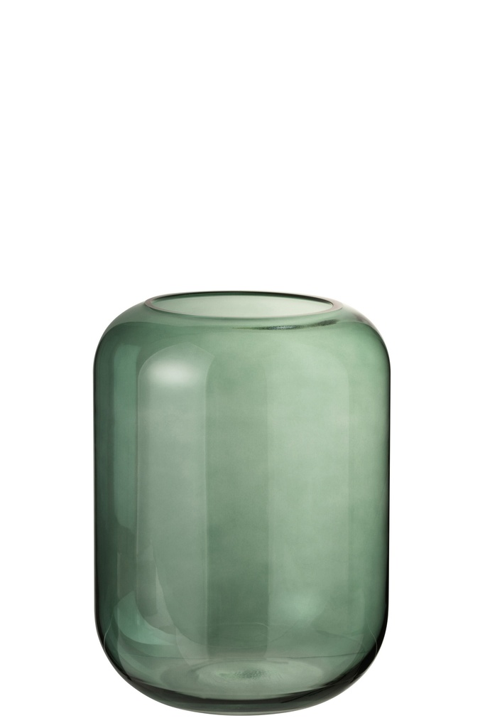[3705] Vase Cylinder Glass Green Medium