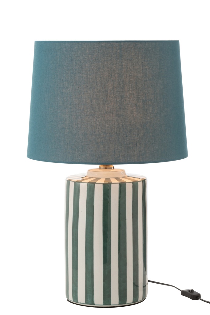 [48449] Lampe + Abat-jour Listra Stripes Porcelaine Vert/Blanc