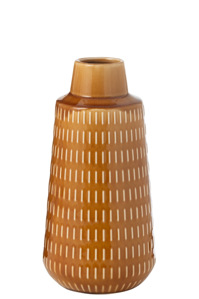 [50262] Vase Ria Carved Porcelain Mustard