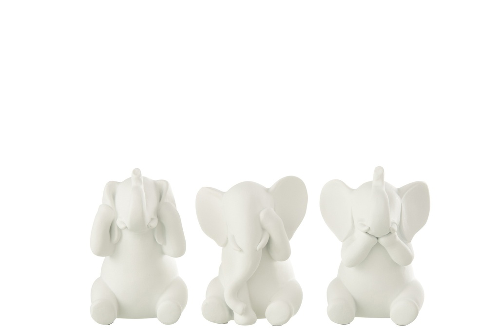 [50736] Assortiment de polyrésine blanche pour éléphants : voir, entendre et parler