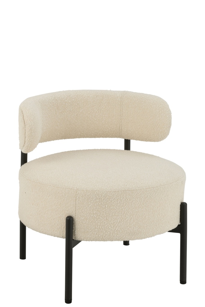 [50853] Lounge Chair Boucle Plywood/Polyester White/Black