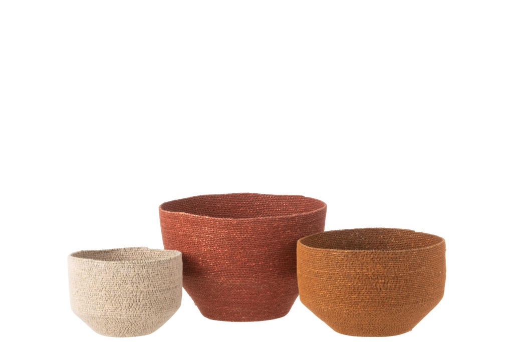 [51951] Set Of 3 Basket Seagrass Natural/Rust/Terracotta