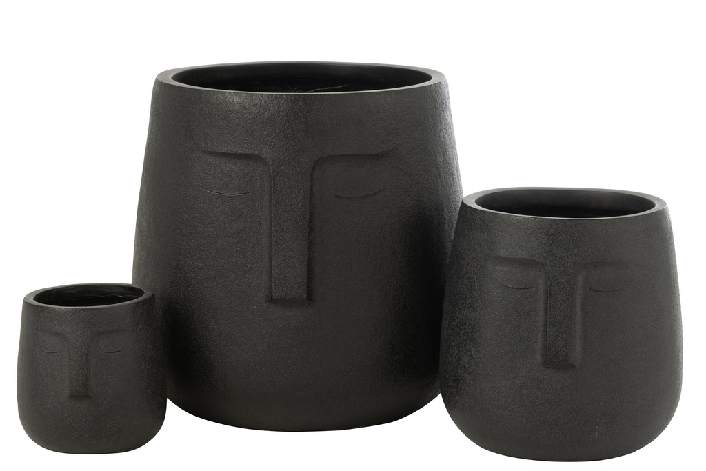 [53158] Ensemble de 3 pots de fleurs en argile Moai