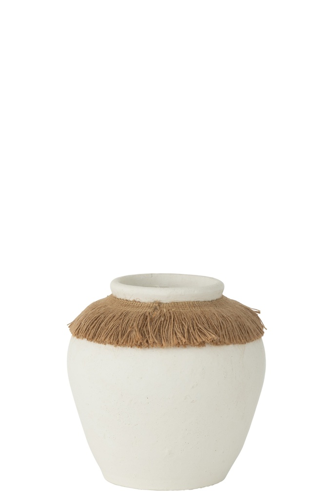 [54664] Vase Ibiza Argile/Roseau Blanc/Naturel Petit