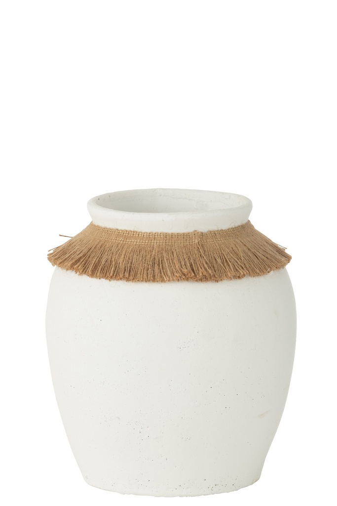 [54665] Vase Ibiza Argile/Roseau Blanc/Naturel Moyen