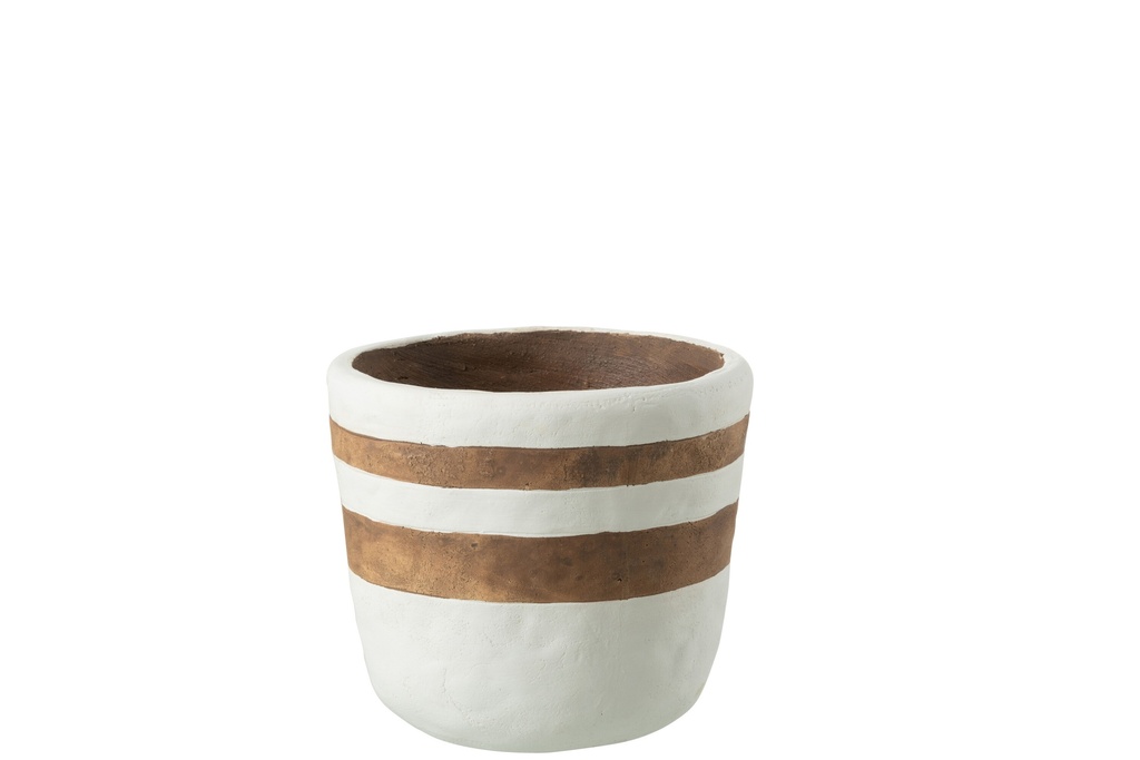 [34274] Pot de fleurs Kenia en céramique blanc/marron moyen