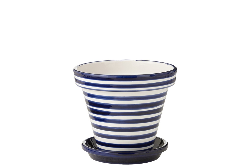 Pot de fleurs + assiette Granada Stripes en céramique fait main/peint à la main