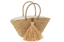 Sac de plage à pompons en jonc de mer/raphia naturel