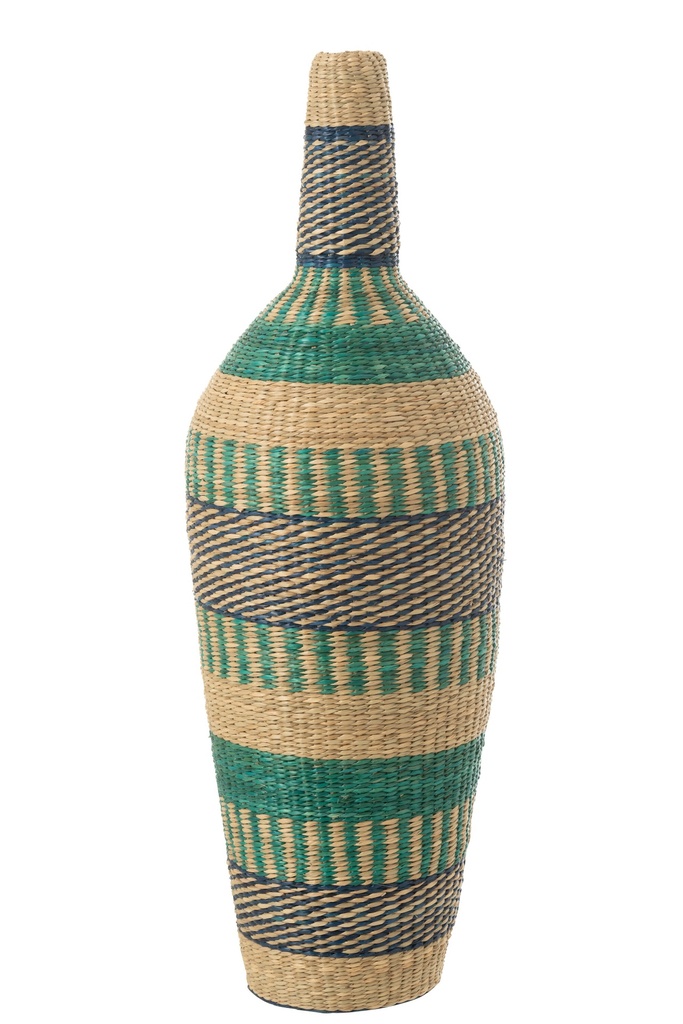 [51864] Vase Ninon Rayures Jonc de Mer Naturel/Azur/Foncé