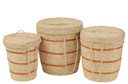 Lot de 3 paniers à rayures + couvercle en maïs