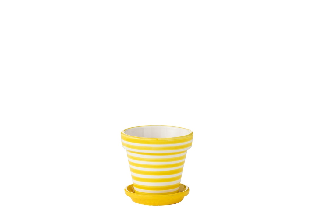 Pot de fleurs + assiette Granada Stripes en céramique fait main/peint à la main