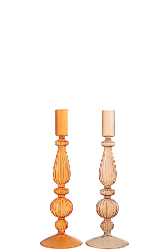 Candleholder Bollen Glass Orange Mix
